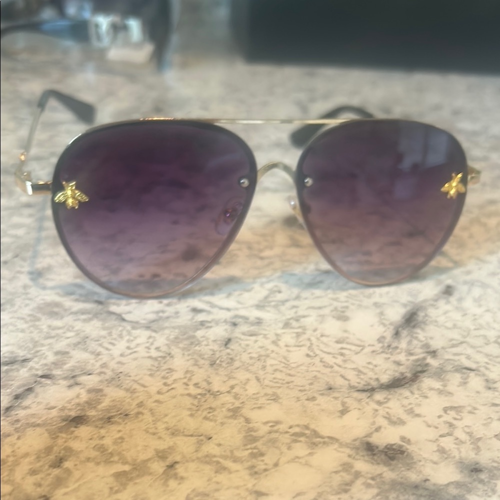 Luxury Designer Bee Purple Aviator Sunglasses